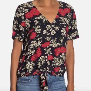 Madewell Hillside Daisies Floral Front Tie Shirt Women Size L Style L1558
